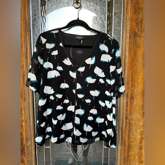 DKNY Black and Blue Patterned Blouse - Picture 3 of 5